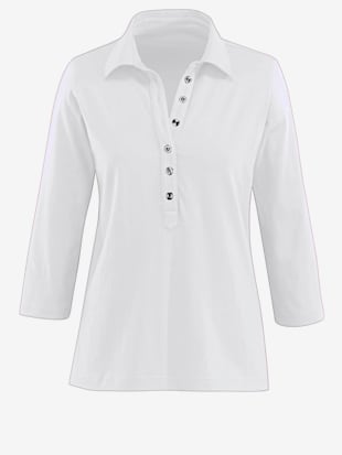 Polo patte de boutonnage longue à boutons argentés - - Blanc