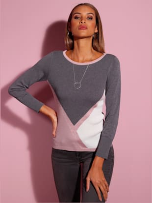 Pull à manches longues motif intarsia - Creation L - Anthracite-hortensia