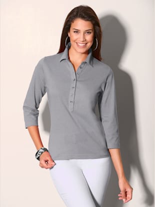 Polo patte de boutonnage longue à boutons argentés - - Gris Chiné