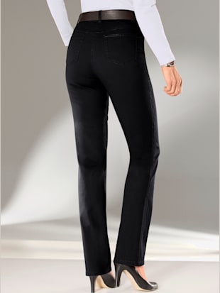 Jean femme coupe droite taille haute poches zippées - Collection L - Noir