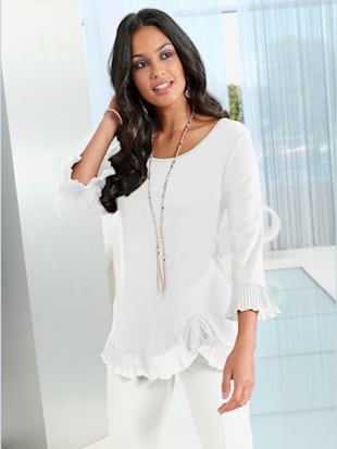 T-shirt à manches 3/4 volants plissés - Fair Lady - Blanc