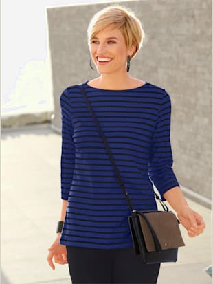 T-shirt rayé col bateau manches longues - Collection L - Bleu Roi À Rayures