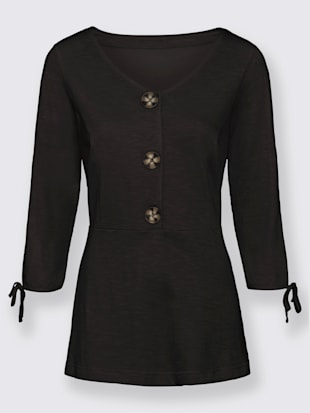 T-shirt printanier bas évasé à gros boutons - - Noir