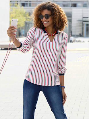 Chemisier pure viscose - Collection L - Rouge Fraise-blanc À Rayures