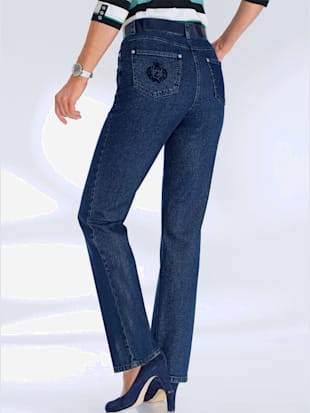 Jean femme coupe droite ceinture élastique - Collection L - Bleu Foncé