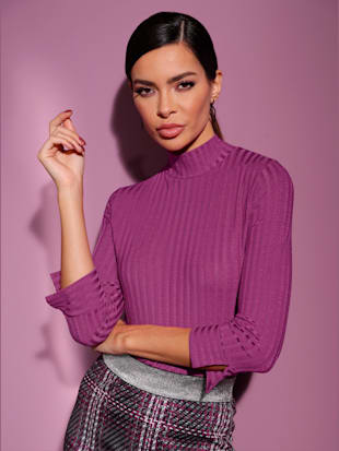 T-shirt à manches 3/4 col montant tendance - Creation L - Magenta