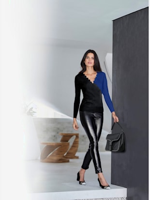 Pull superbe aspect cache-cœur - Ashley Brooke - Noir-bleu Roi