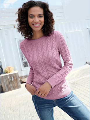 Pull en coton torsadé avec finitions côtelées - Collection L - Vieux Rose