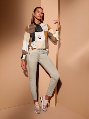 Chemisier en satin col montant tendance - Creation L - Couleur Ivoire-ambre Imprimé