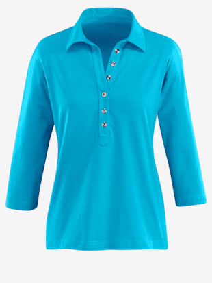 Polo patte de boutonnage longue à boutons argentés - - Vert D'eau