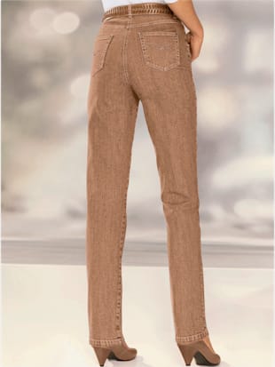 jean broderie décorative sur les poches arrières -  - couleur chamois