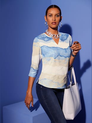 Chemisier petites pierres brillantes fantaisie - Creation L - Blanc-bleu Moyen Imprimé