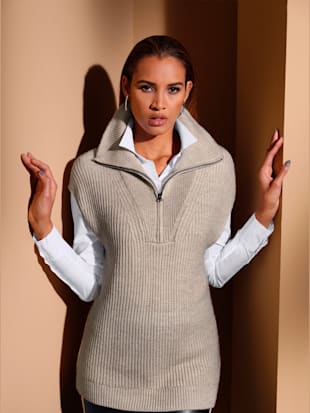 Débardeur en tricot 30% laine - Creation L - Sable-écru-chiné