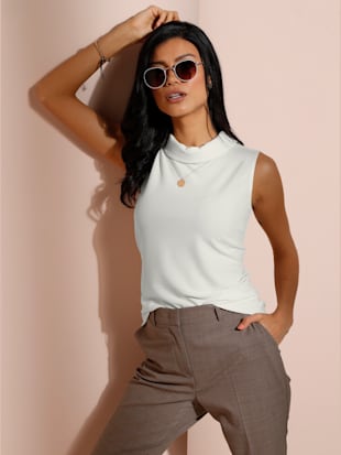 T-shit coupe élégante sans manche col montant - Creation L - Blanc Cassé