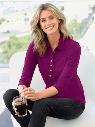 Polo patte de boutonnage longue à boutons argentés - - Fuchsia