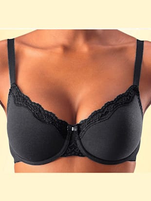 Soutien-gorge à armatures, bonnets préformés sans couture - petite fleur - Noir + Blanc