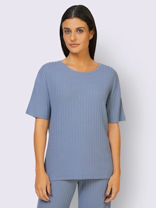 t-shirt qualité côtelée confortable - feel good - bleu tourterelle