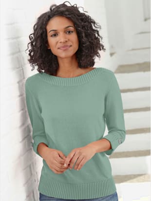 Pull femme manches 3/4 revers boutonnés - Collection L - Menthe