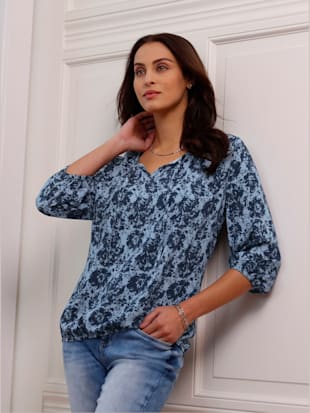 Chemisier pure viscose - - Bleu Foncé Imprimé