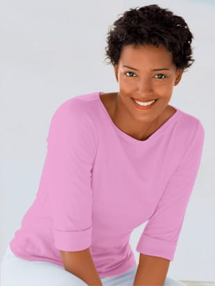 T-shirt femme confortable manches 3/4 à revers - - Rose