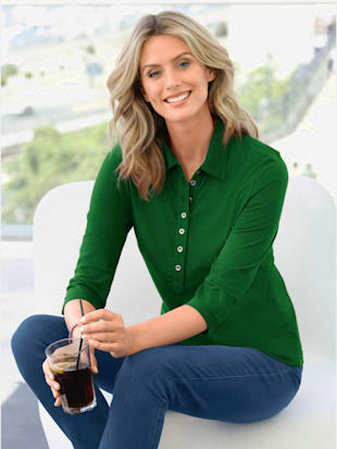 Polo patte de boutonnage longue à boutons argentés - - Vert Sapin