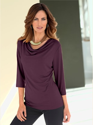 T-shirt femme souple col bénitier manches 3/4 - - Aubergine