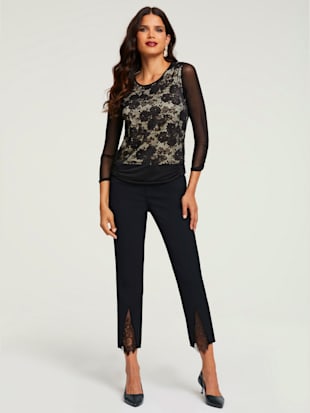 T-shirt en dentelle manches transparentes - Ashley Brooke - Noir-couleur Doré