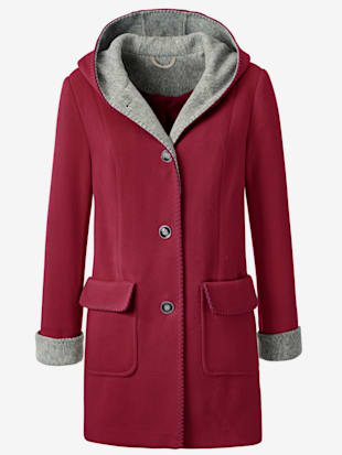 Manteau imitation laine poches plaquées à rabat avec capuche - Collection L - Cerise