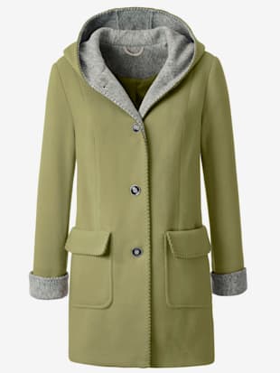 Manteau imitation laine poches plaquées à rabat avec capuche - Collection L - Vert Roseau