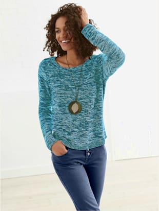 Pull chiné encolure ronde finitions côtelées avec le dos plus long - Collection L - Modalova