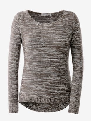 Pull chiné encolure ronde finitions côtelées avec le dos plus long - Collection L - Modalova