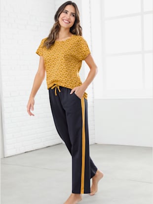 T-shirt de loisirs mancherons tendance - - Ocre-marine Imprimé