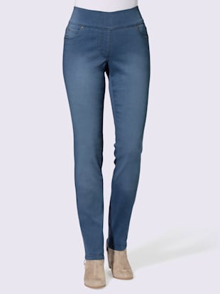 jean femme 5 poches large ceinture élastique coupe slim -  - bleu blanchi