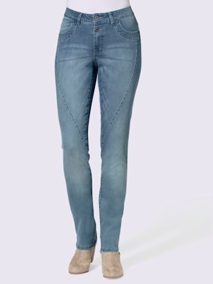 Jean femme coupe boyfriend délavé avec coutures décoratives - - Bleu Blanchi