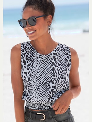 Débardeur encolure ronde - Vivance - Crème-noir Imprimé