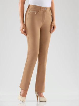 jean femme coupe droite taille haute poches zippées - collection l - couleur chamois