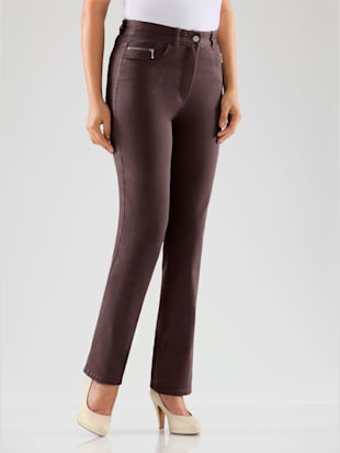 Jean femme coupe droite taille haute poches zippées - Collection L - Chocolat