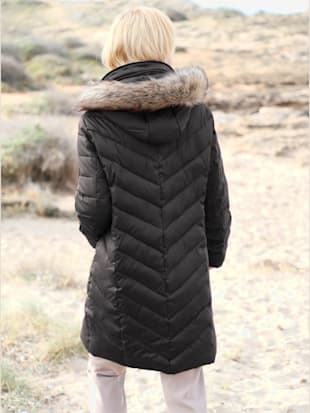 Manteau ultra chaud matelassé coupe cintrée col montant capuche amovible imitation fourrure - - Noir