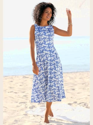 robe d'été encolure ronde - beachtime - bleu-crème imprimé