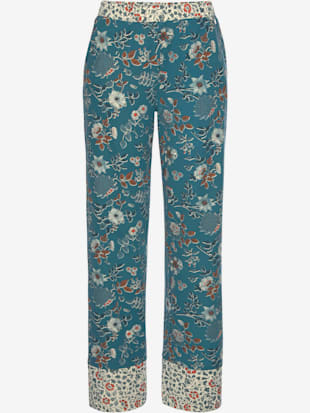 pantalon de nuit pantalon de pyjama fantaisie avec imprimé floral - lascana - bleu fumée-écru