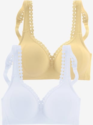 Soutien-gorge sans armatures en coton doux - petite fleur - Jaune + Blanc