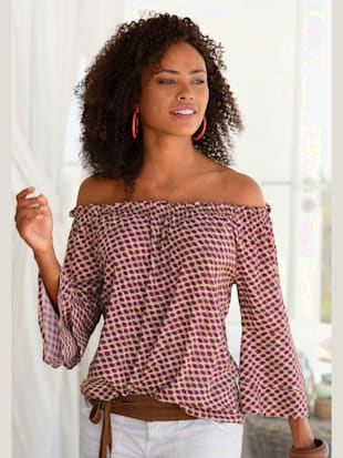 Chemisier carmen manches 3/4 à volants - LASCANA - Sable-rouge Foncé Imprimé