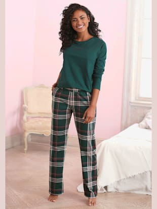 pyjama avec ceinture smockée extra-élastique - vivance dreams - vert foncé à carreaux