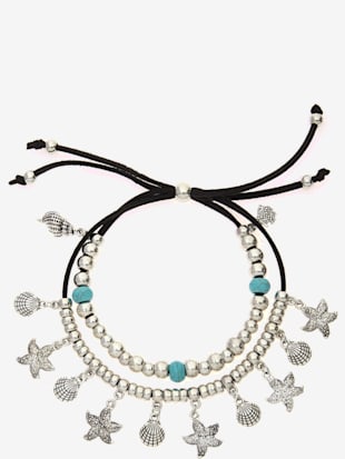Superbe chaîne de cheville avec pendentifs - LASCANA - Noir-couleur Argent-turquoise