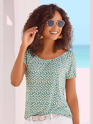 T-shirt manches raglan courtes - Vivance - Menthe, Crème