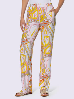 Pantalon+en+jersey+imprime+mode+-+Rick+Cardona+-+rose+clair-ecru+imprime