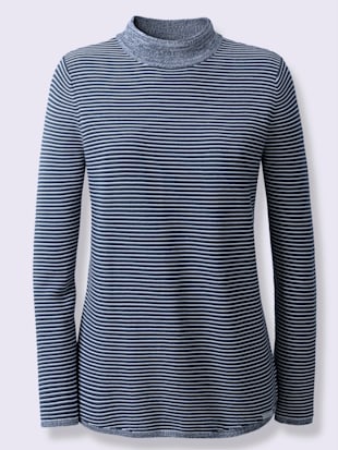 Pull à col montant mailles à l'envers tendance - Collection L - Bleu Foncé À Rayures Fines