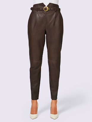 Pantalon en cuir ceinture confortable mode devant - Ashley Brooke - Chocolat