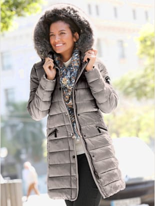 Manteau chaud molletonné col montant avec capuche amovible avec détail imitation fourrure qualité ha