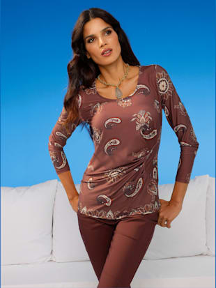 T-shirt imprimé détails en paisley - Ashley Brooke - Rouge Marron-chocolat